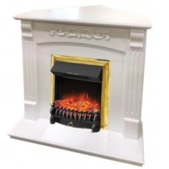 Электрокамин с классическим очагом 2D Royal Flame Sorrento угл. (Белый) c очагом Fobos FX Black/Brass