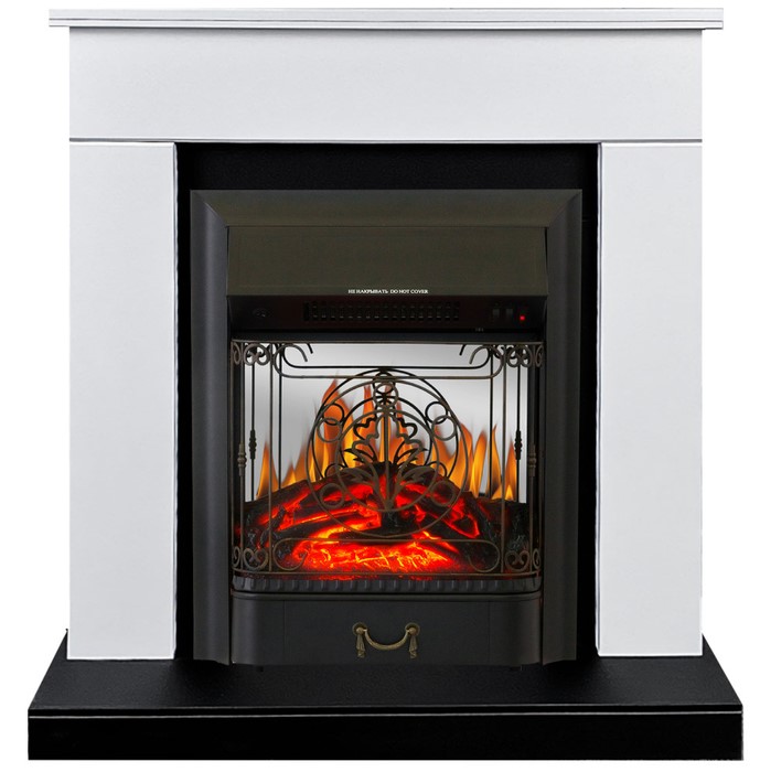 Электрокамин с классическим очагом 2D Royal Flame BERGEN белый с черным с очагом Majestic FX M Black/Brass
