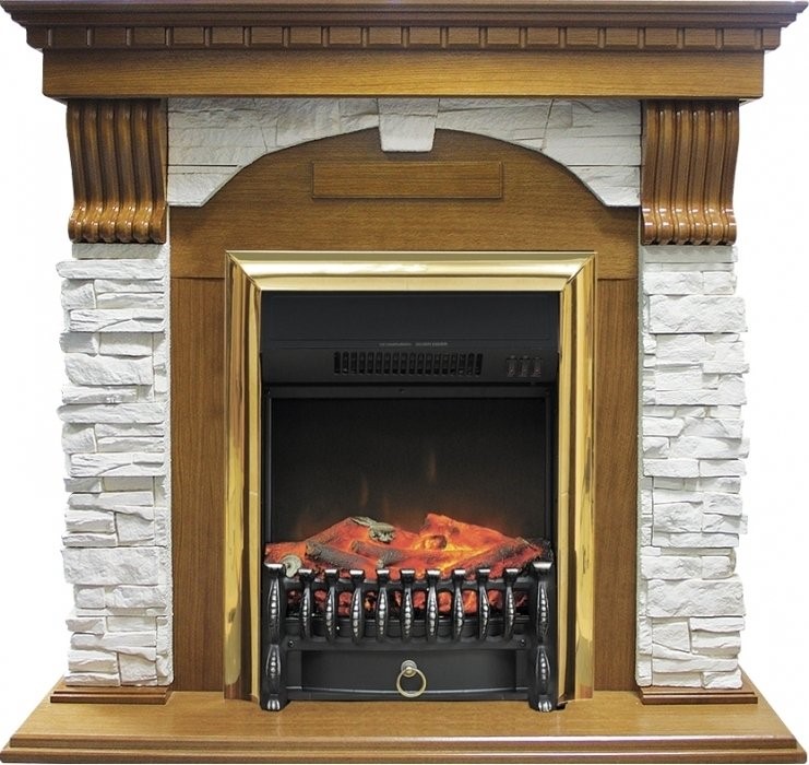 Электрокамин с классическим очагом 2D Royal Flame Dublin арочный сланец белый с очагом Fobos (Дуб)