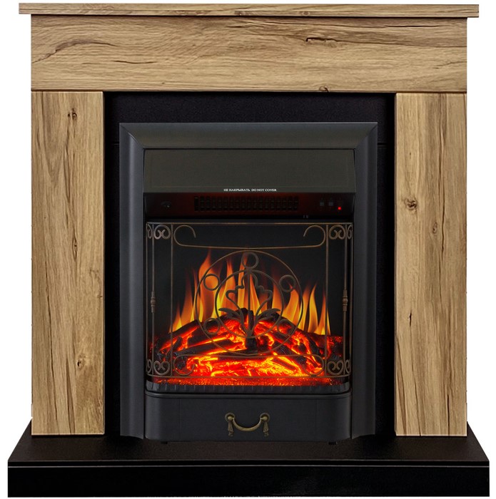 Электрокамин с классическим очагом 2D Royal Flame BERGEN дуб галифакс с очагом Majestic FX Black/Brass