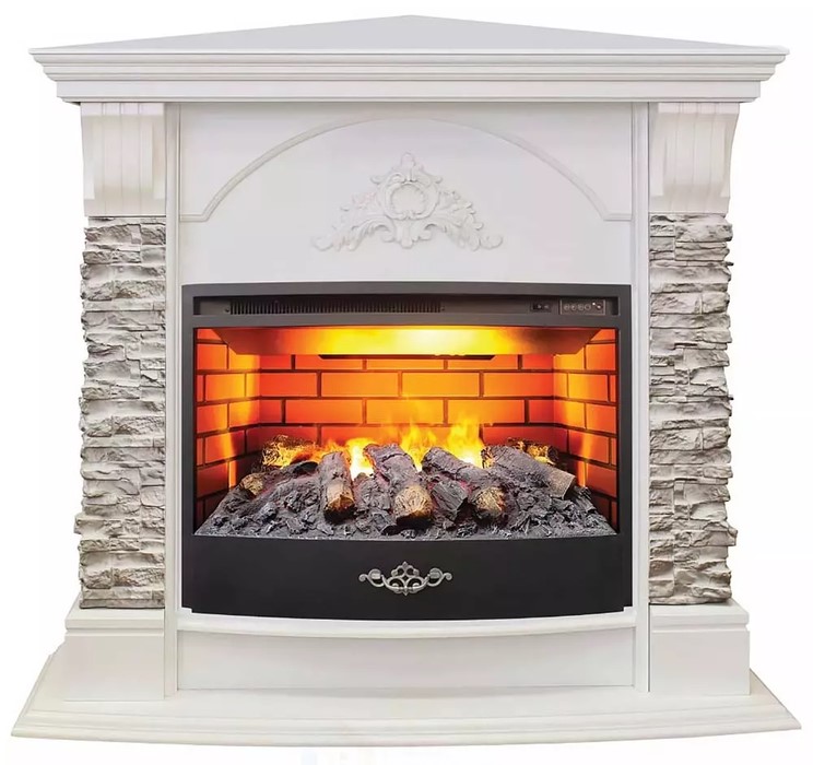 Электрокамин с широким очагом 3D Real-Flame Athena Corner GR STD/EUG/25/25'5 WT с очагом 3D Firestar 25,5