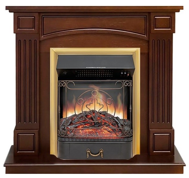Электрокамин с классическим очагом 2D Royal Flame Boston Темный дуб с очагом Majestic FX Brass/Black