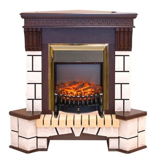 Электрокамин с классическим очагом 2D Real-Flame Stone Corner new STD/EUG AO (DN) с очагами Fobos/Majestic
