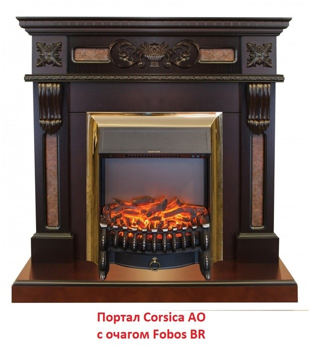 Классический очаг 2D Real-Flame Fobos Lux Brass