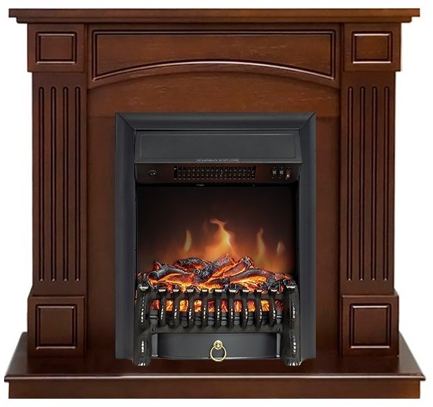 Электрокамин с классическим очагом 2D Royal Flame Boston Темный дуб с очагом Fobos FX Brass/Black
